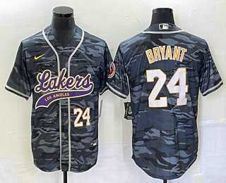 Men%27s Los Angeles Lakers #24 Kobe Bryant Black Camo With Patch Cool Base Stitched Baseball Jersey->los angeles lakers->NBA Jersey